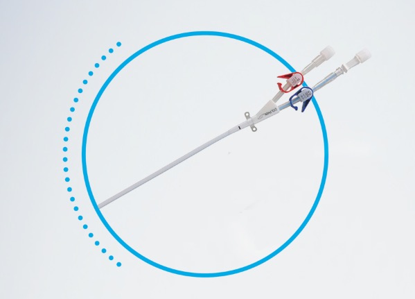 Catheter in a blue circle 				
