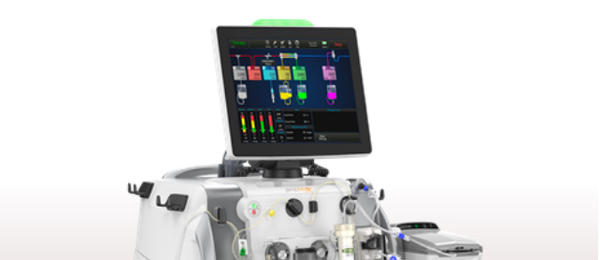 PrisMax 2 machine in view from the left side with therapy screen